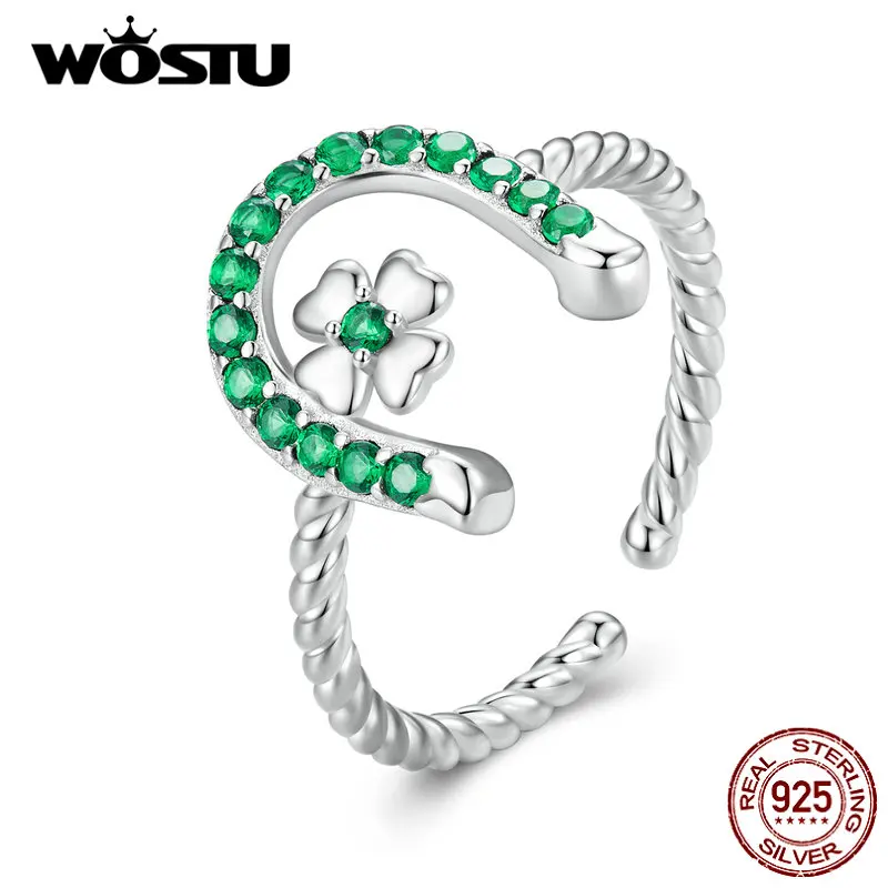Wostu Real 925 Sterlingová strieborná zelená farba lesklý zirkónový podkradlový skrútený otvorené krúžky pre ženy
