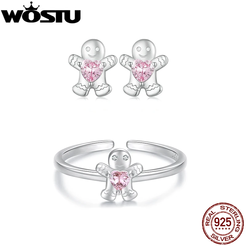 Wostu vianočné šperky darček S925 Strieborný perník muž Open Ring Ring náušnice Dám