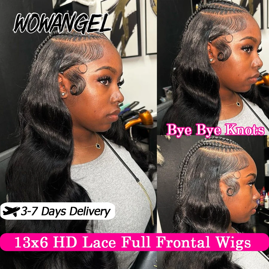 Wow anjel 13x6 HD čipka plná čelná parochňa 250% Bye Bye Body Wave Wave Parochne Parochne roztavené ľudské vlasy parochne Brazílske vlasy pre ženy
