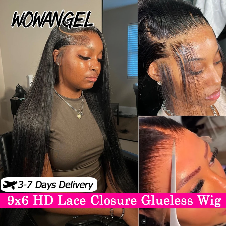 WOWANGEL PRE CUR 9X6 HD LACE Uzáver bez Glueless Parochňa 250% priame bezprúdové vlasové parochne pripravené na nosenie brazílskych vlasov taveniny
