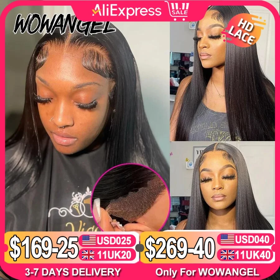WOWANGEL PRE CUT ULTRA NASTATOVANÉ 9X6 HD LACE Uzatváracie parochne Glueless Parochne pripravené na nosenie ľudských vlasov parochne Priamy tavenina pre ženy parochne