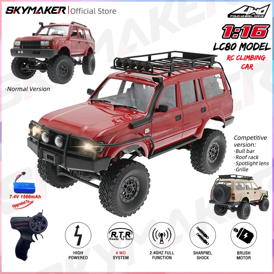 WPL C54 C54-1 1/16 RC CAR TOYOTA LC80 Model 2.4g 4x4 Off Road Diaľkové ovládanie LED lezúce RC Truck Electric Toy Gift pre chlapca