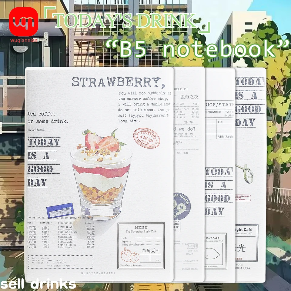 WQN 4PCS Malá čerstvá písacia kniha Kniha Veľká kapacita je možné napísať vhodný pre denný notebook v triede Today Ice Drink B5 plast