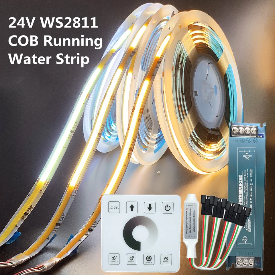 WS2811 COB tečúca voda tečúca LED pásma LED dióda DC24V Háňa LED LED LED LED LED Pixel TAPE 360LEDS/M +Výkon radiča dotykového panela