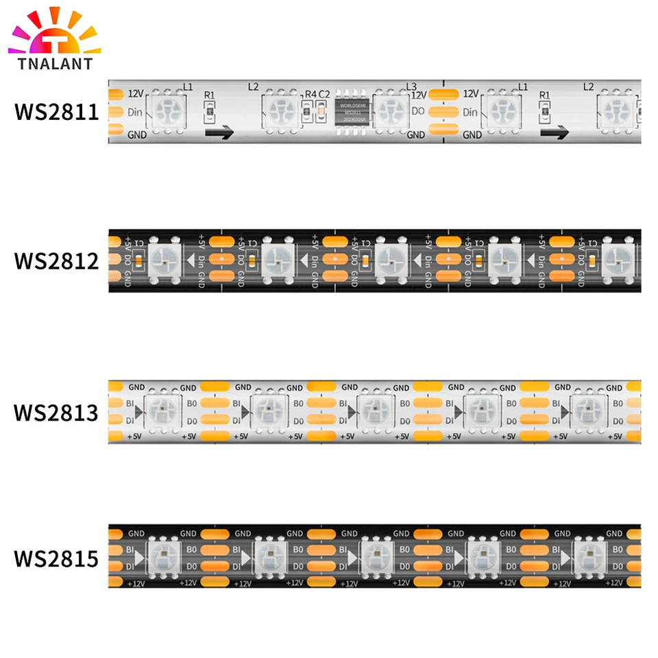 WS2811 WS2812B WS2813 WS2815 30/60/144 LEDS/M RGB LED pásik WS2812 Individuálne adresovateľné osvetlenie pásky IP30/IP65/IP67 DC5V DC12V