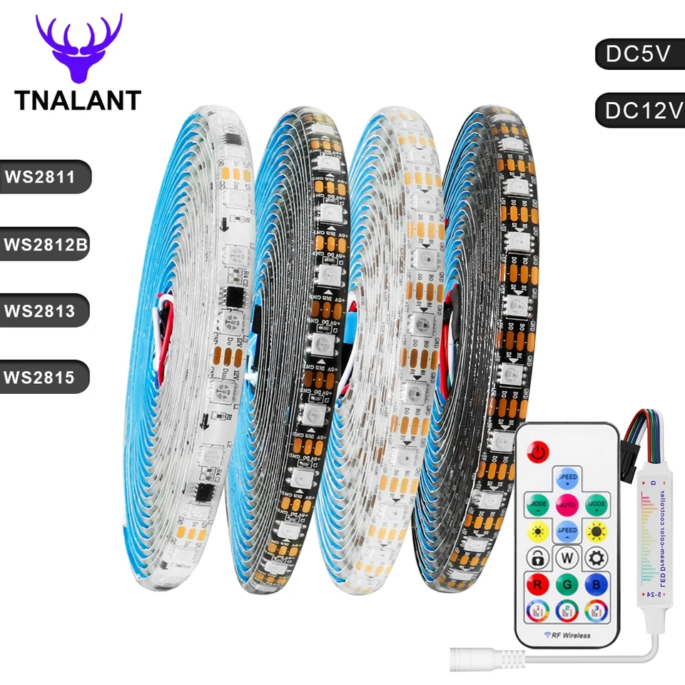 WS2811 WS2812B WS2815 WS2813 SMART LED pásové súpravy s hudbou vzdialeným 5050 individuálne adresovateľné RGBIC LED svetlo DC5V/12V