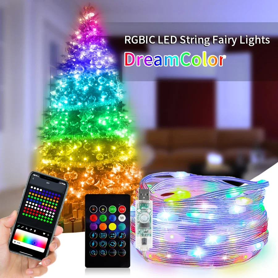 WS2812B Bluetooth LED Svetlá Svetlá USB 5V DreamColor RGBIC Administrácie Vianočné svetlá Svadobná dekorácia rozprávka Garland