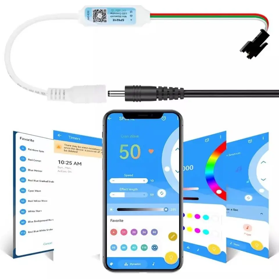 WS2812B radič Mini Music Bluetooth App Controller pre WS2812 WS2811 Piexls adresovateľné LED pásmo Light IOS Android DC5V-24V