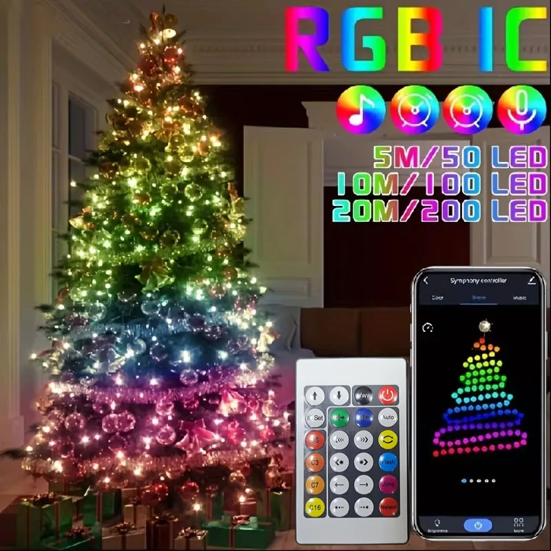 WS2812B RGB LED reťazec 20 m 10m 5m DIY inteligentná IC aplikácia Bluetooth Remote Fairy Lights DreamColor Garden Party vianočná svadobná dekorácia