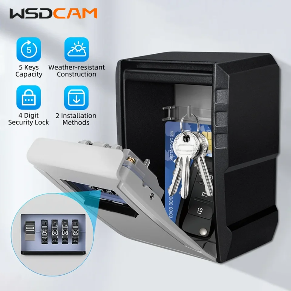 WSDCAM WALL MOND MONT SAFE BOX 4-DIGITNÉ HESKO ZÁVOD Kovový kovový skrinka WotoPROUT proti krádeži bezpečnostnej schránky Zabezpečenie ochrany