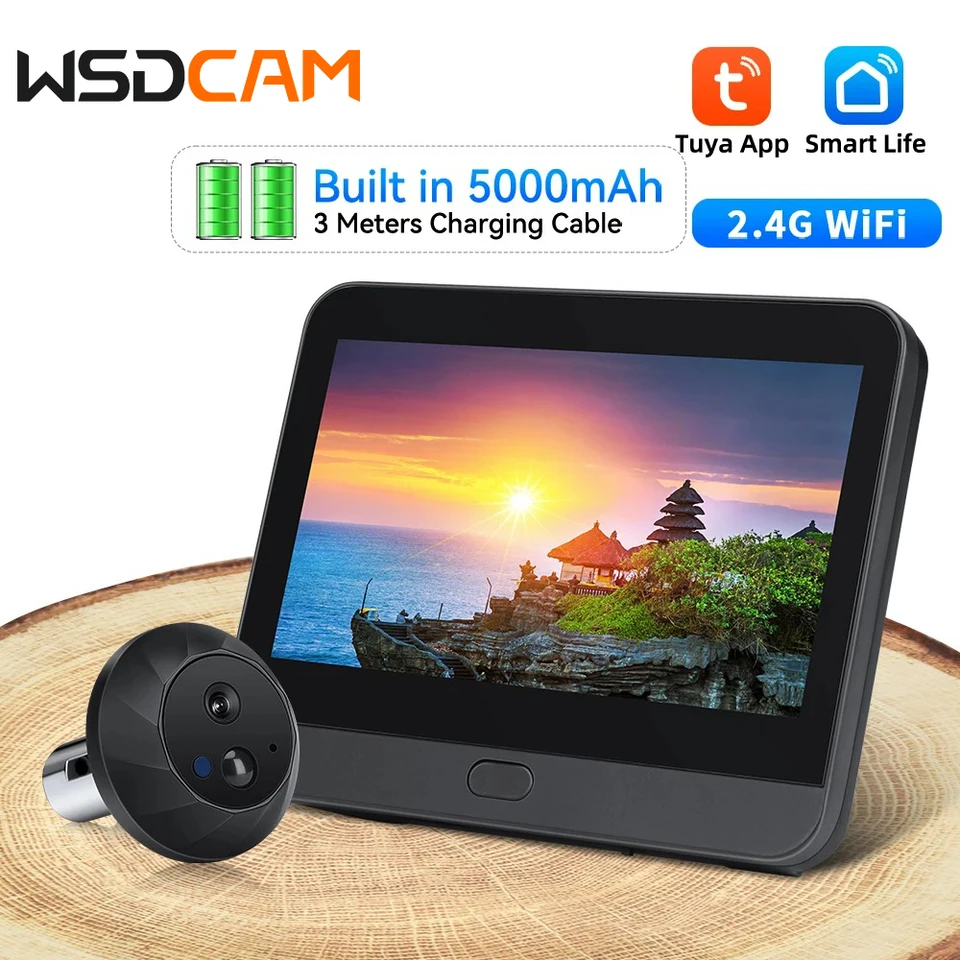 WSDCAM WiFi Peephole PIR PIR Detector Detector Dverne Bell Fotoaparát Video rekord nočná vízia Domáca bezpečnosť Mirilla 6000MAH batéria