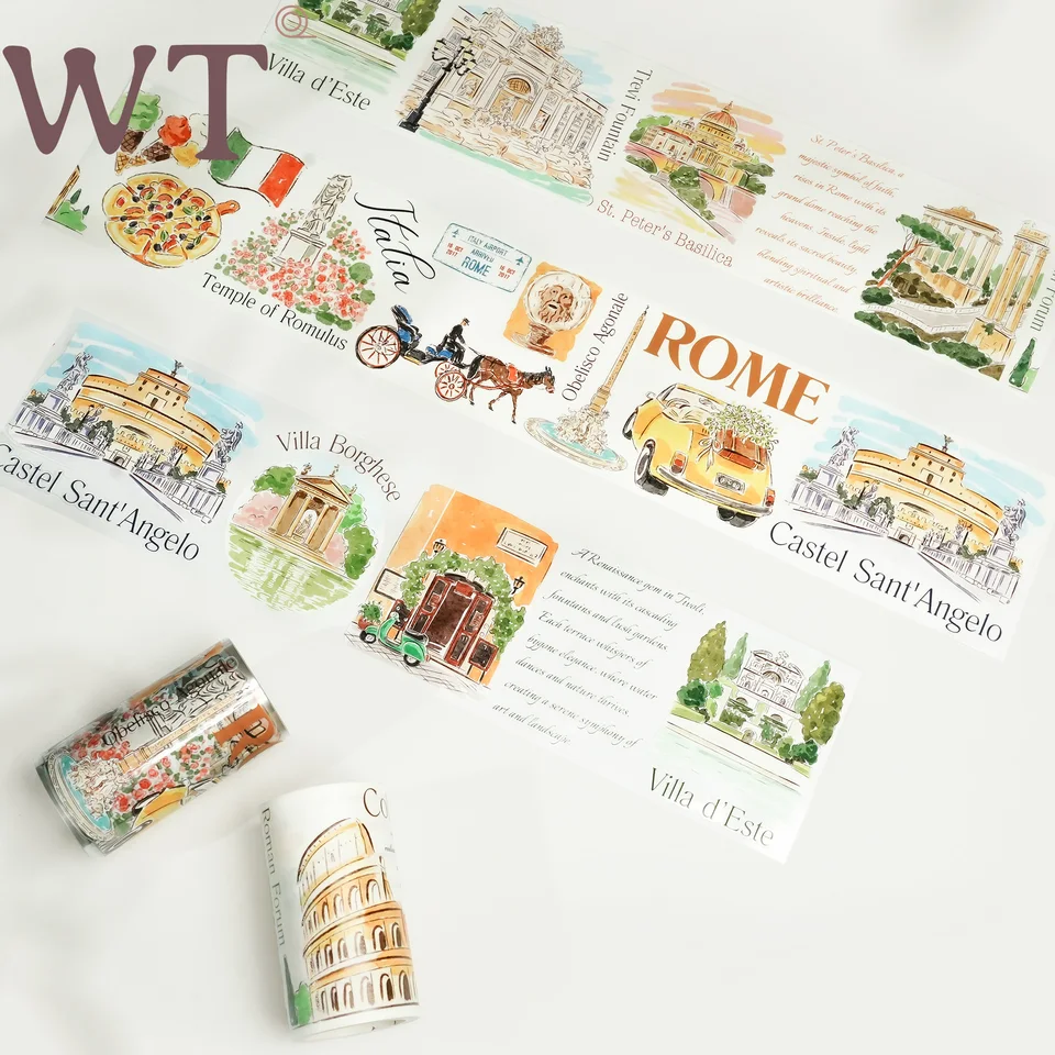 WT cestovné poznámky, vyrezanie v Pekingu Rím Travel Landscaping Journal Washi Pet Tape