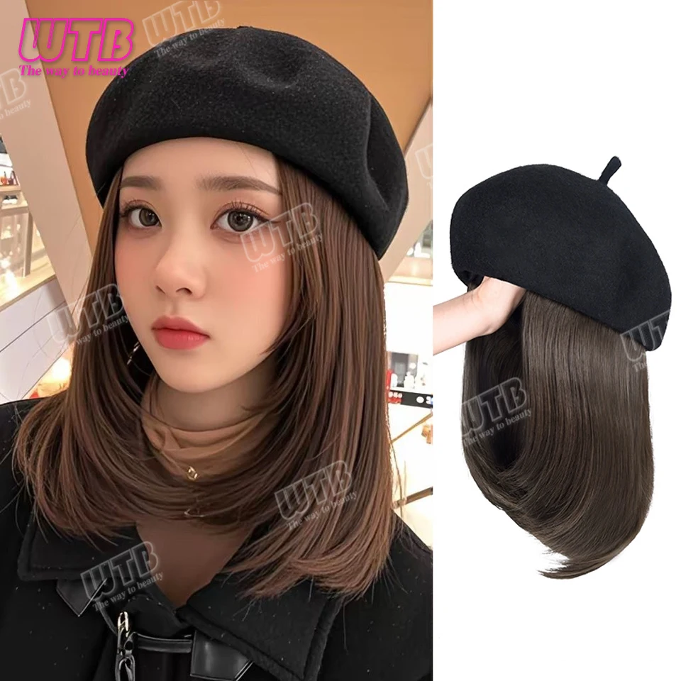 WTB Hat Parochne parochne baret Dámske jesenné a zimné módne baret rovné vlasy parochň