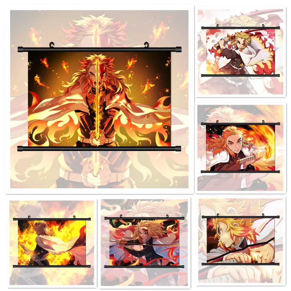 Wtq anime plagáty démon Slayer kimetsu no yaiba rengoku kyoujurou plátno maľba nástenné dekorácie nástenné umenie