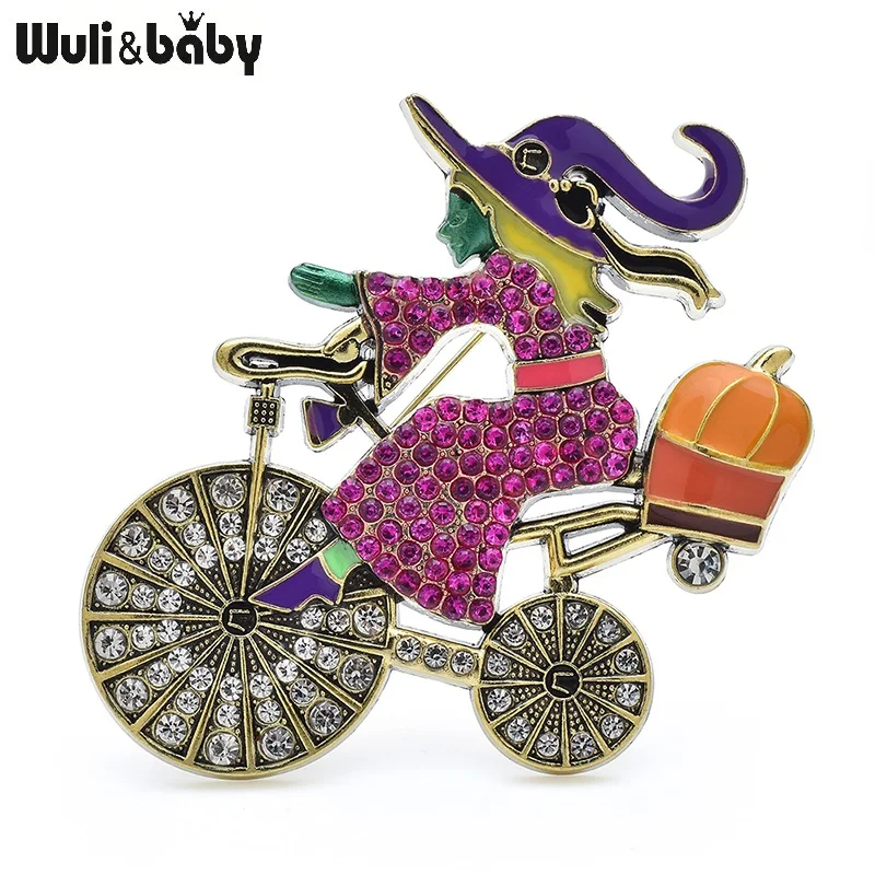 Wuli a baby vinobranie jazdecké bicykle čarodejnice brošní pre ženy 2-farebné žiariace krásne užívanie tekvicovej dámy Príležitostné večierky Brošové špendlíky darčeky