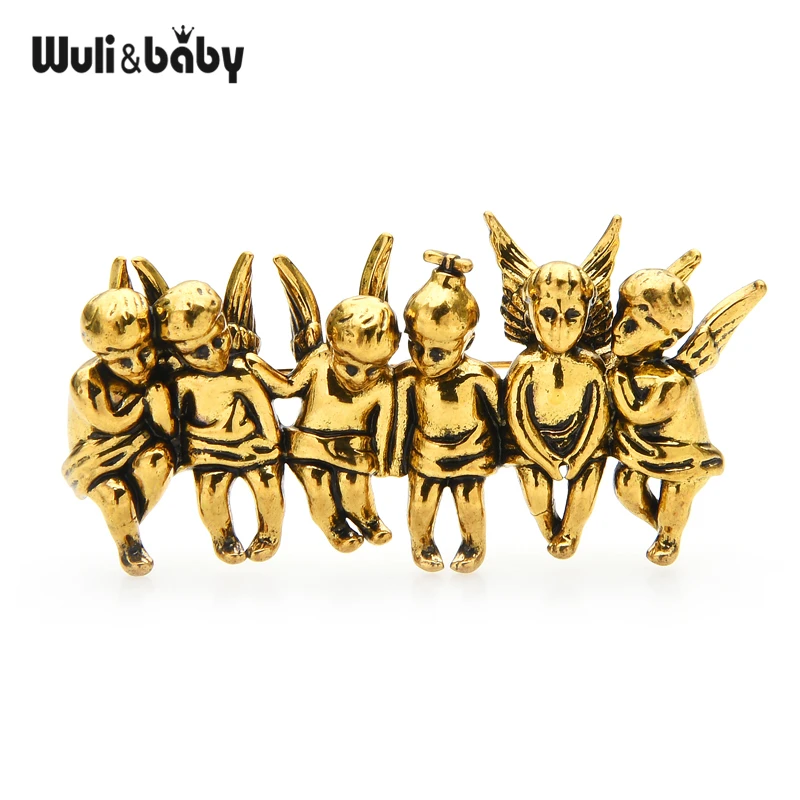 Wuli a baby vintage anjeli brošne Ženy Men Men 2-farebné šťastné anjeli postava Party Party Príležitostná kancelária Broš