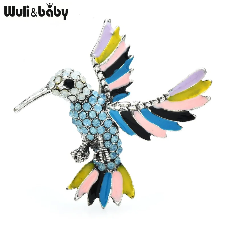 Wuli a dieťa roztomilé brošňové kolibríky pre ženy unisex 2-farebné smaltované kamienky Flying Birds