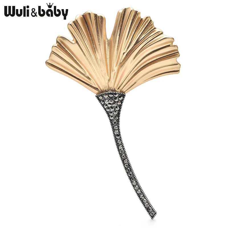 Wuli & Baby Big Ginkgo Leaf Brošes pre ženy Men Muži očarujúce rastliny ľahko zovretia kvetinové párty kancelária Broš