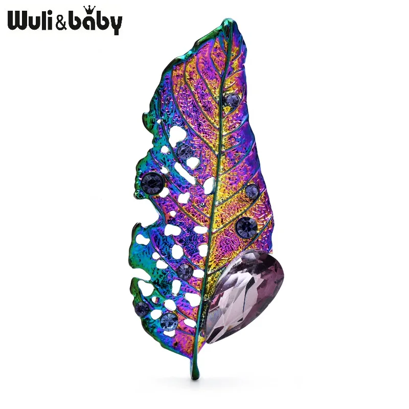 Wuli & Baby Blue-Purple s červovými dierami listové brošne pre ženy unisex kovové kvety Party