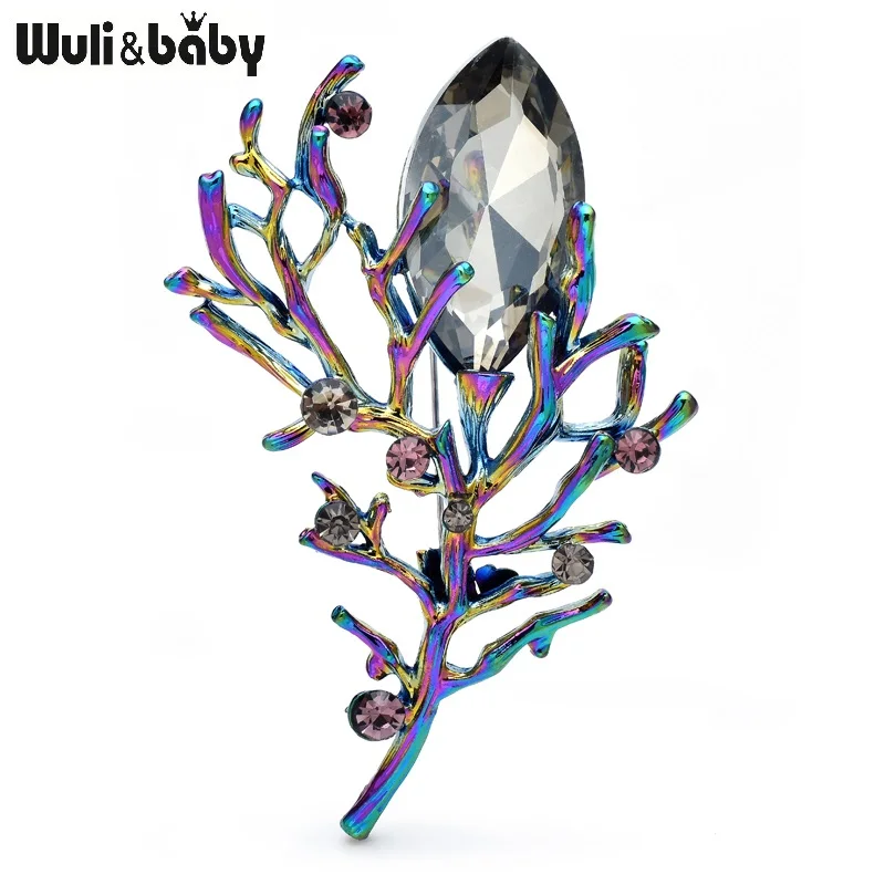 Wuli & Baby Crystal Branch Flowers Brošes pre ženy unisex krásne kvetinové rastliny Kancelária Party brošňa Pins Darčeky
