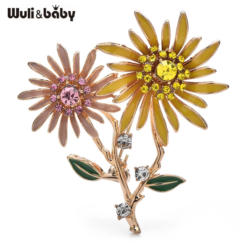 Wuli & baby Lovely Daisy Flower Brošes pre ženy Lady Sunflower Rastliny Party Office Broot Pins Darčeky