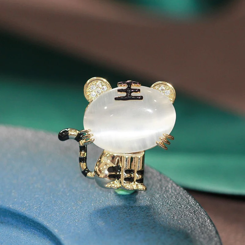 Wuli & baby Lovely Opal Tiger Brošes pre ženy unisex roztomilé zvierat