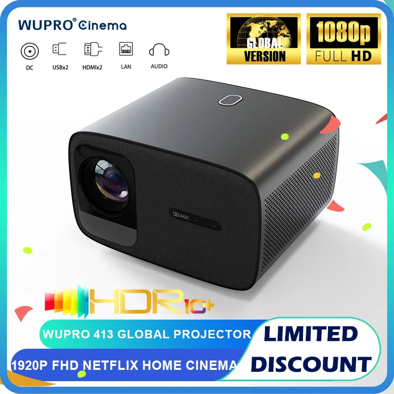 Wupro 413 Smart Projector 4K 1080p FHD pre Home Portbale WiFi6 Theatre Automatické zaostrenie Globálna verzia Netflix Android System Cinema