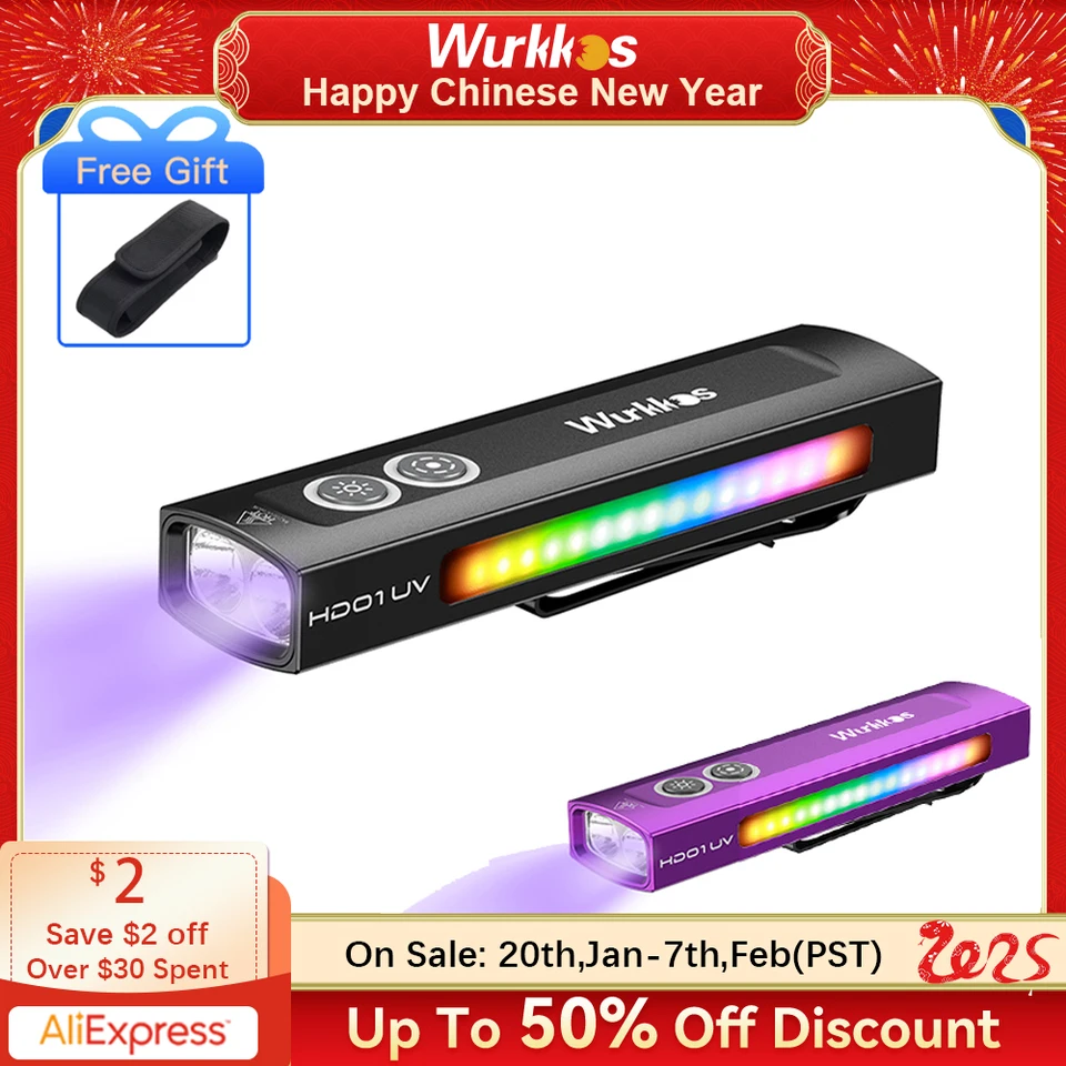 Wurkkos HD01 UV Torch 1200LM Nabíjateľný reflektor IP65 nepremokavý RGB Light EDC Ultrafialová lampa Scorpion PET detektor moču