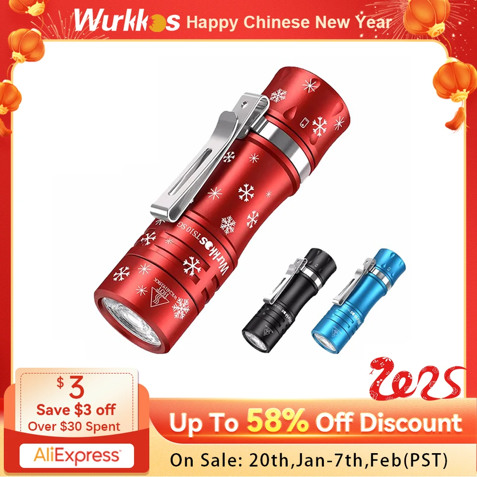 WURKKOS TS10 SG 14500 Výkonná MINI EDC baterka s LED LED a RGB AUX LED diódy 1650LM Anduril 2.0 Max 294M 294M IP68 TORCH
