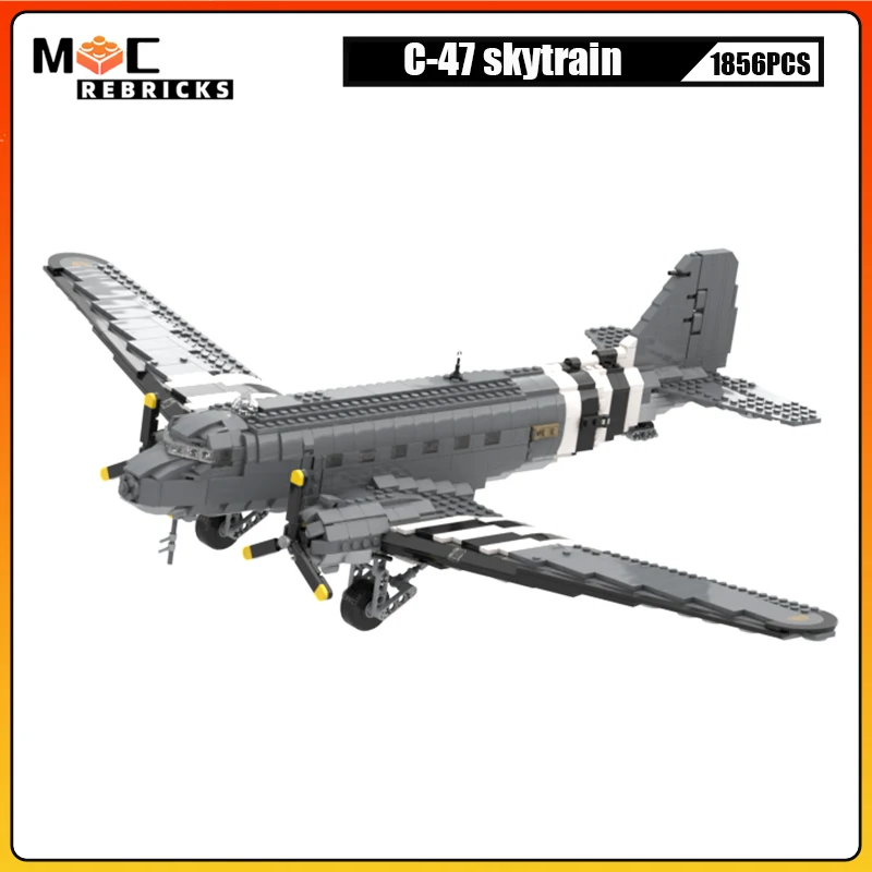 WW2 C-47 SkyTrain Vojenské dopravné lietadlá Building Block Block Model Model DIY Lietadlo Zbierka súprava tehly Hračky
