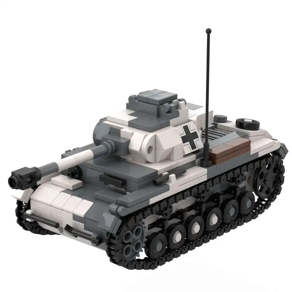 WW2 Nemecký tank Panzer III AUSF E ZIMNÝ KAMSEFLAGE BUDOVANÝ BLAKOVÝ STAJTE Vojenské hračky Zhromaždenie darček kompatibilný so značkami