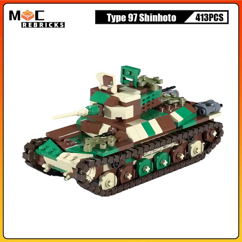 WW2 Vojenské stredné obrnené vozidlo typu 97 Shinhoto Chi-Ha Artillery Tank DIY Technology Building Blocks Model detské tehly hračky