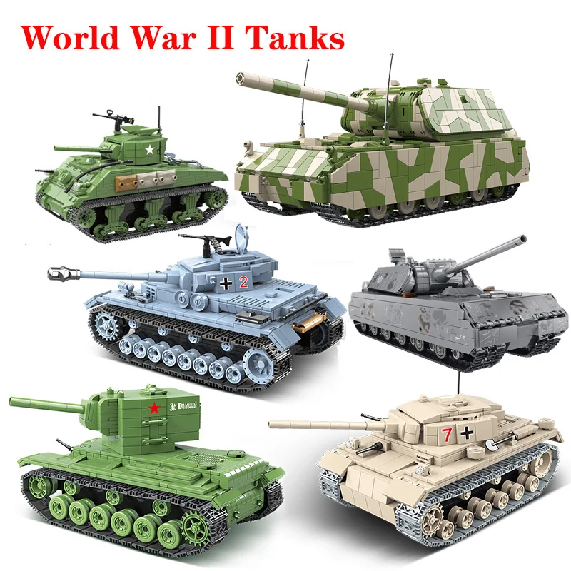 WW2 Vojenský kráľ Tiger Tiger Sherman Cromwell Tank Building Blocks Weapons IS-2M Rat T28 ťažké nádrže Technické tehly detské hračky