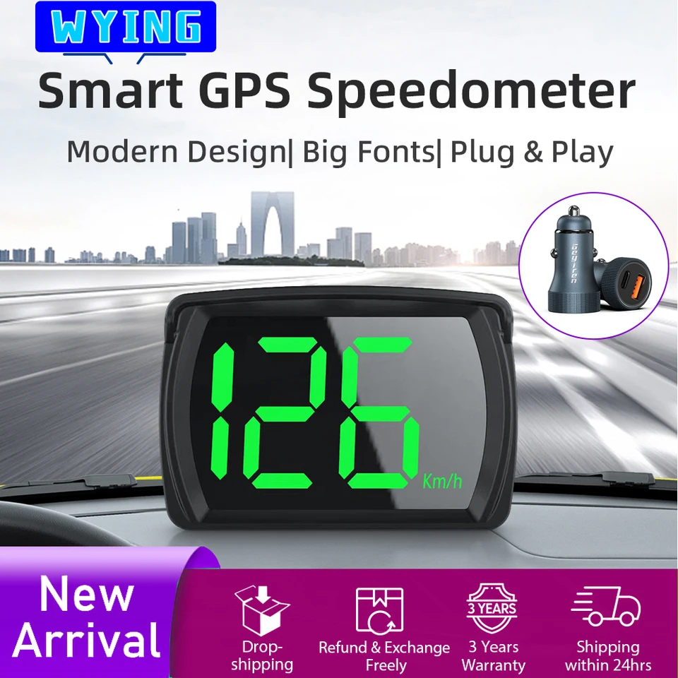 Wying GPS KMH MPH HUD Digital Speedometer hlava nahor Displej automobilu Elektronické príslušenstvo veľké písmo Rýchlosť pre všetky autá