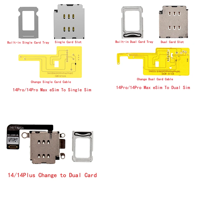 Wylie Single ESim to Dual Card SIM SIM Slot Držiak držiaka flex calbe no potreba oddelenia pre iPhone 14Pro 14Plus 14 pro max plus