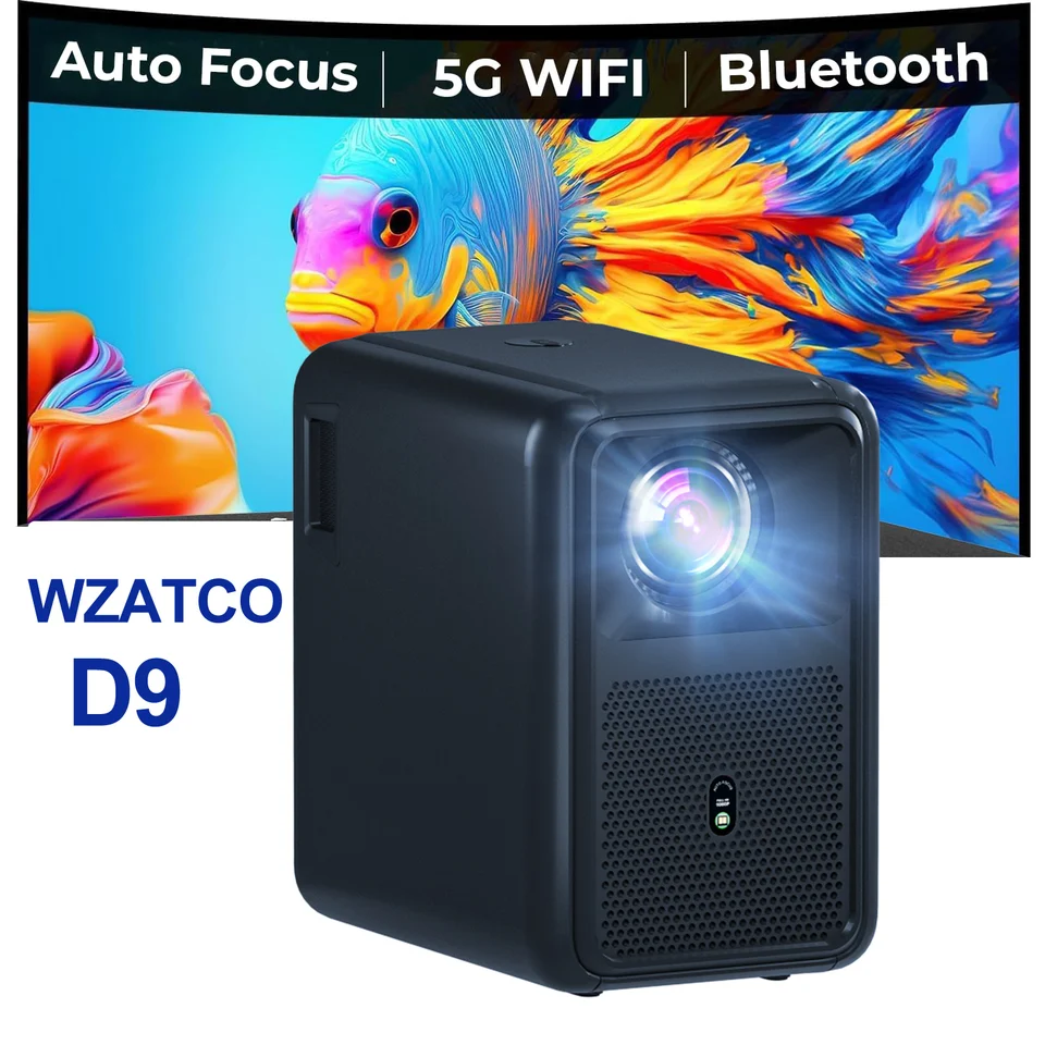 WZATCO D9 Plne automatický, Full HD Native 1080p, 4K projektor Android pre dom, 10000 L, (Auto Focus + Auto Keystone) Beamer