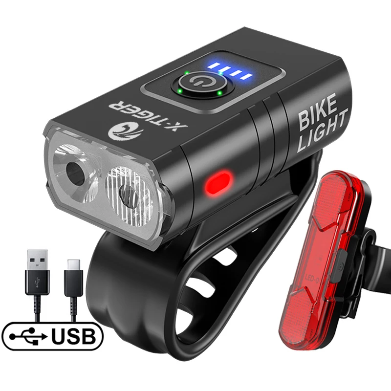 X-Tiger cyklistický svetlomet vodotesný bicykel Light 1200 MAH USB Nabíjateľná LED LED bicykel lampa MTB Cesta predná baterka na bicykli