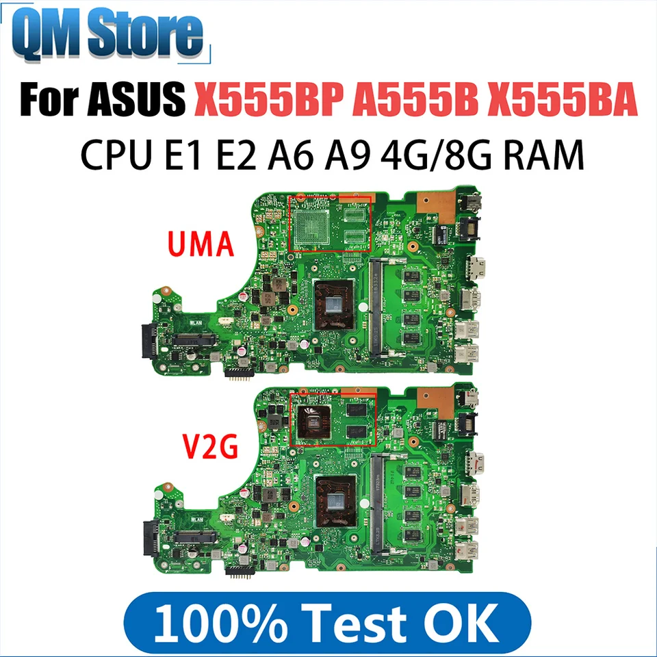 X555QA základná doska laptopu pre ASUS X555Q A555Q X555B X555BP K555Q X555BA Mainboard A6 A9 A10 A12 FX-9800P CPU 4G8G-RAM