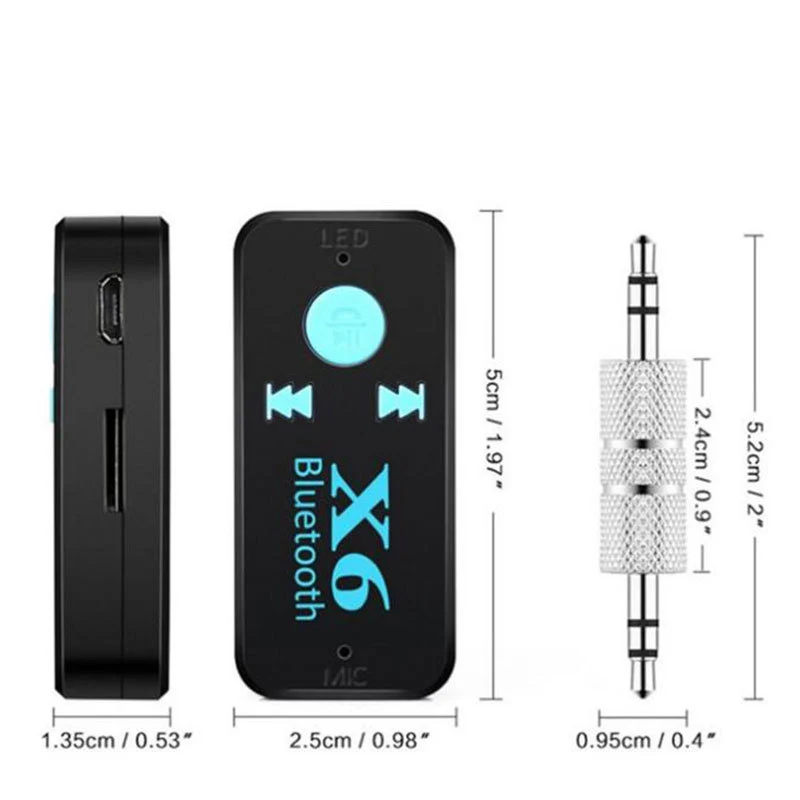 X6 Bluetooth Prijímač 3,5 mm AUX Jack USB Wireless Audio Adapter Handfree podpora TF karta mikrofón MP3 Player Bluetooth pre auto