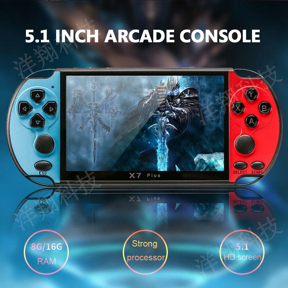 X7 Plus ručná hra Game Console 5,1 palca HD prenosná prenosná zvuková video prehrávač Classic Play vstavaný 10000+ zadarmo retro hry