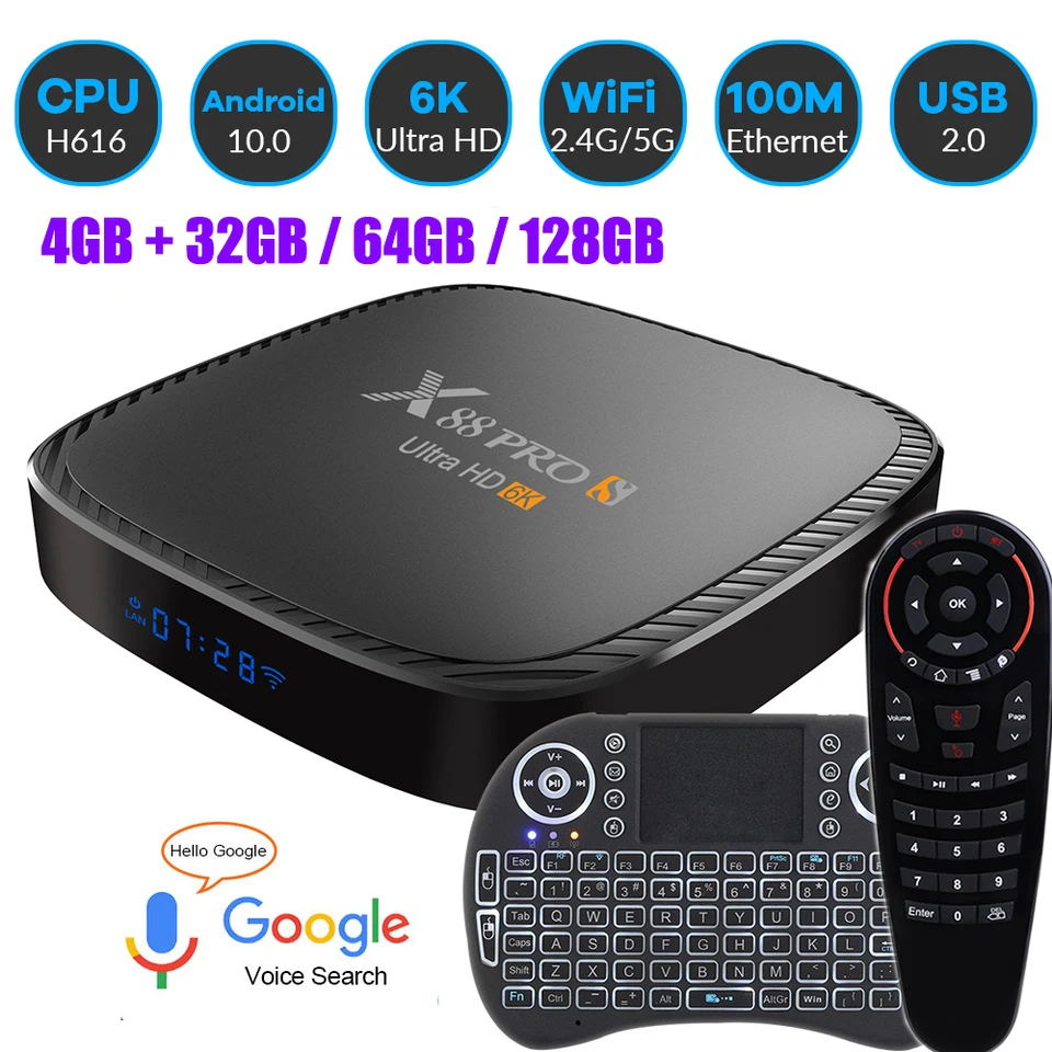 X88S 6K 3D Android 10.0 BT5.0 TV box Fast WiFi 2,4G a 5,8G 4G ROM 32G 64G 128G hlasový asistent set Top Box X88 Pro S médium prehrávač