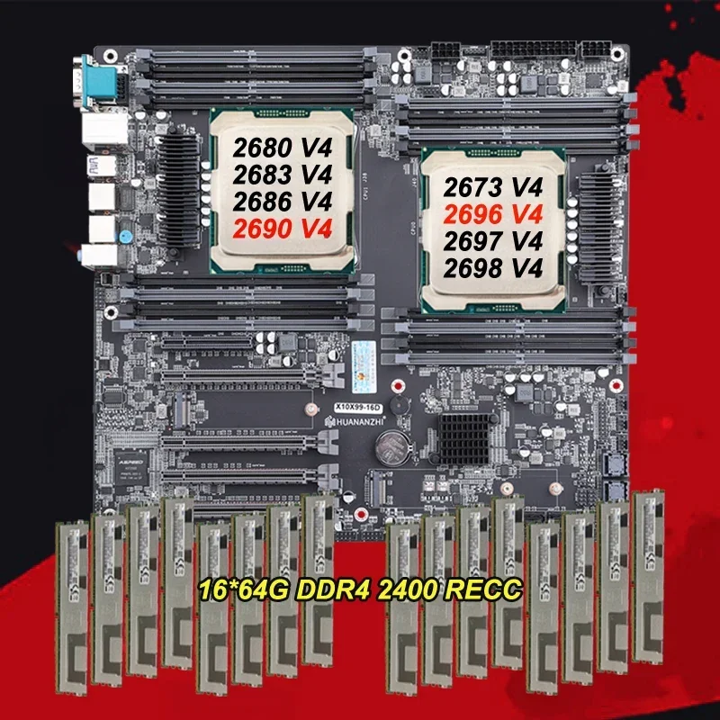 X99-16D Základná doska a pracovný server Duálny CPU E5 2680 2686 2696 V4 16*64G DDR4 RAM 1024G RAID 0/1/5/10 VGA Výstup IPMI 2*M.2