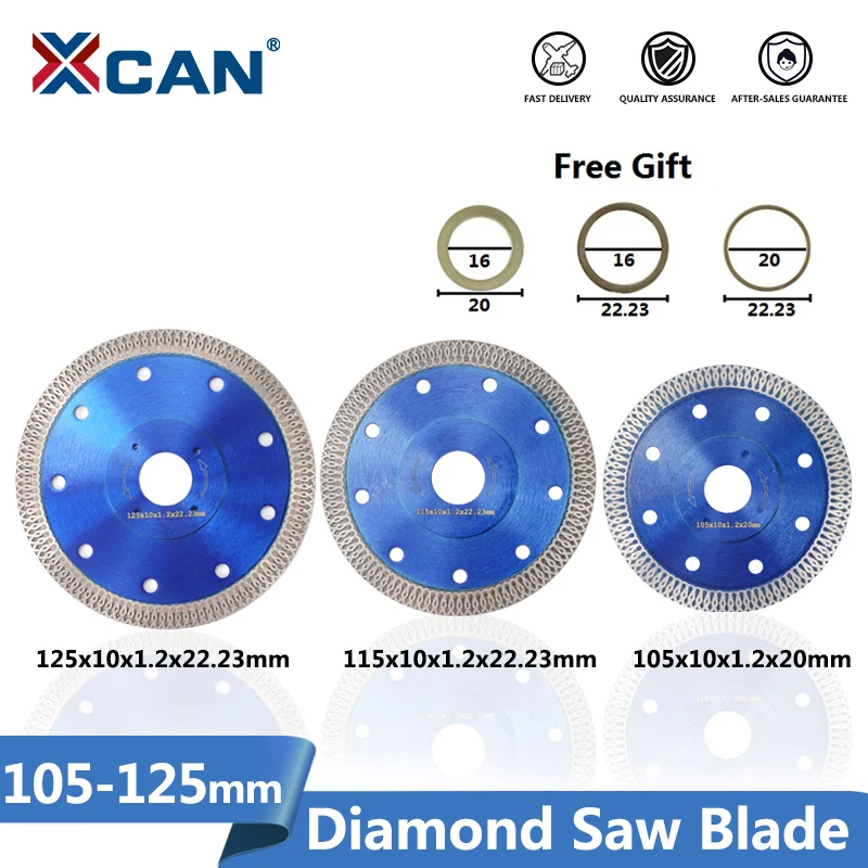 Xcan 1pc 105/115/125 mm Diamond SALP BLADE pre porcelánovú dlaždicu Keramický suchý/mokrý rezací kameň odrezaný píl