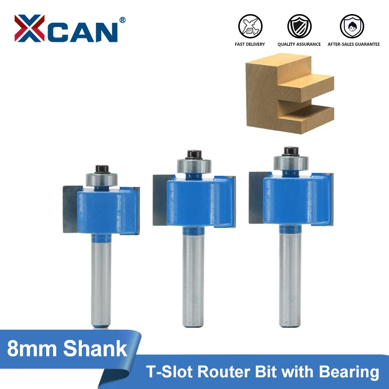 Xcan 1pc 8 mm drieku na ložisko Flush Trim Router Bit pre t-slot frézovacie nožnice na drevo router bit Woodworking Tool