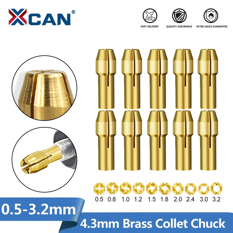 Xcan Brass Collet Chuck 4,3 mm stopka 0,5/0,8/1,0/1,2/1,6/1,8/2,0/2,2/2,4/3,0/3,2 mm Rotary Tool Príslušenstvo DRILL COLLET Chuck
