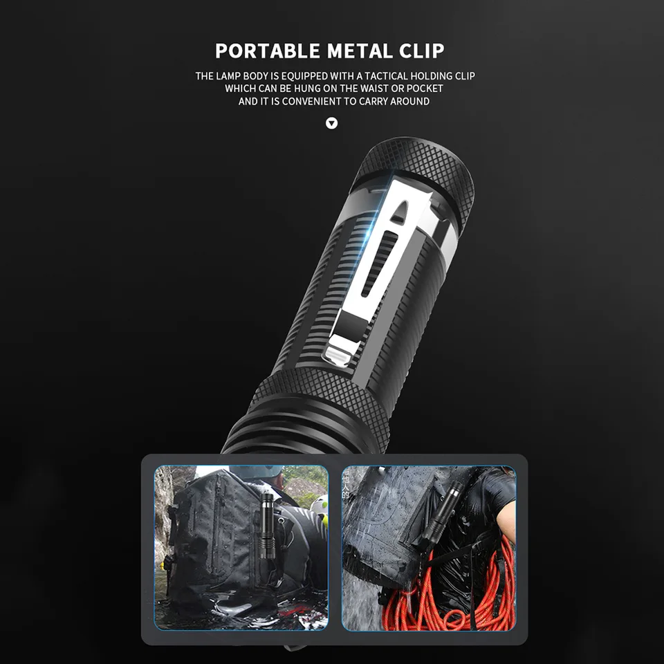 XHP50 LED prenosná teleskopická zväčšená LED baterka TASKATICKÉ SVETLO VODNÉ ODPORUČNÉ TORCH TORCH
