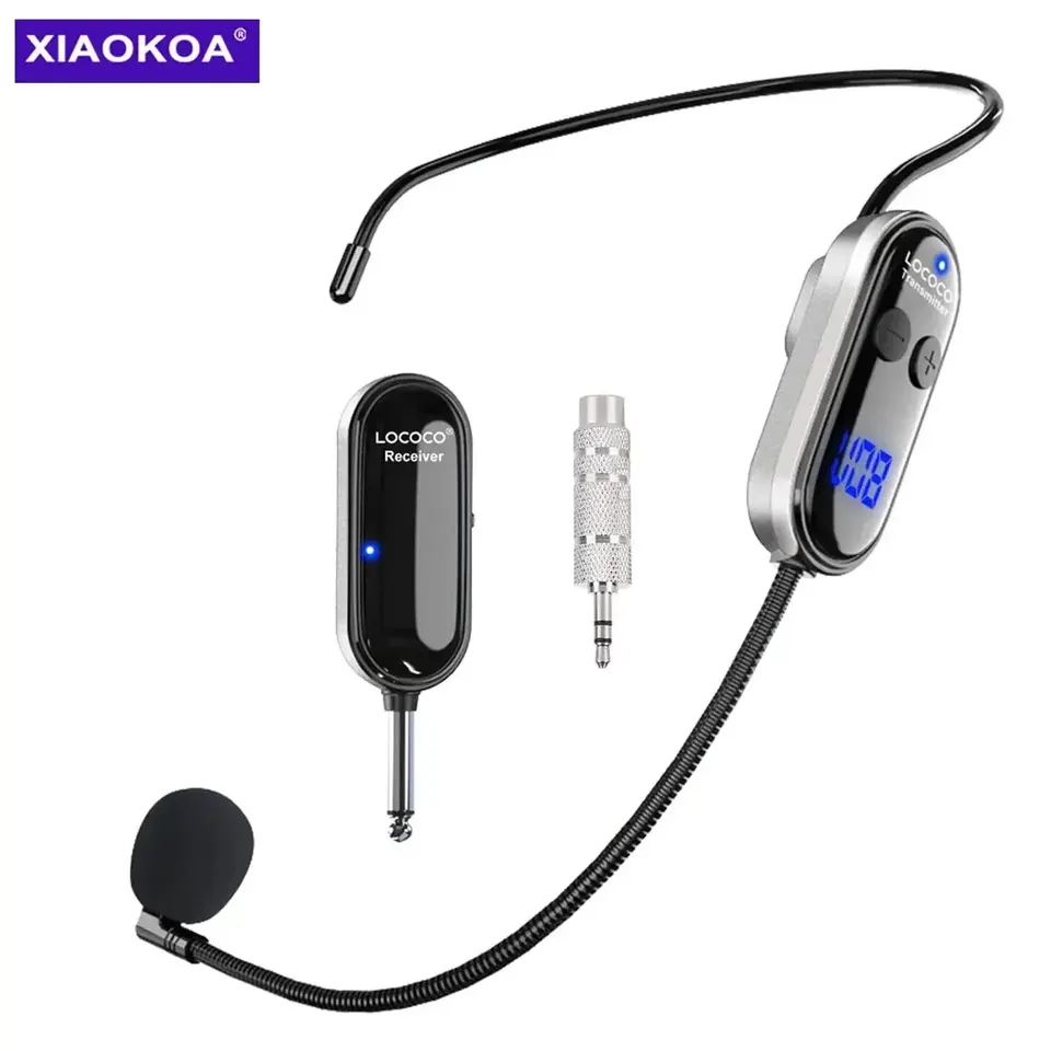Xiaokoa bezdrôtové mikrofónové náhlavné súpravy UHF Wireless Headset a vrecká 2 v 1 mikrofón s digitálnym displejom LED digitálnym displejom 165 stôp Mikrofón