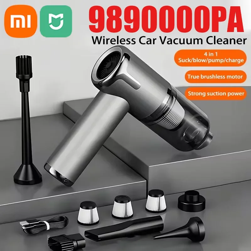 Xiaomi Mijia 9890000Pa 4 v 1 Vysávač automobilu Výkonný čistý stroj na domáce zariadenie Čisté bezdrôtové prenosné vákuum čistenie