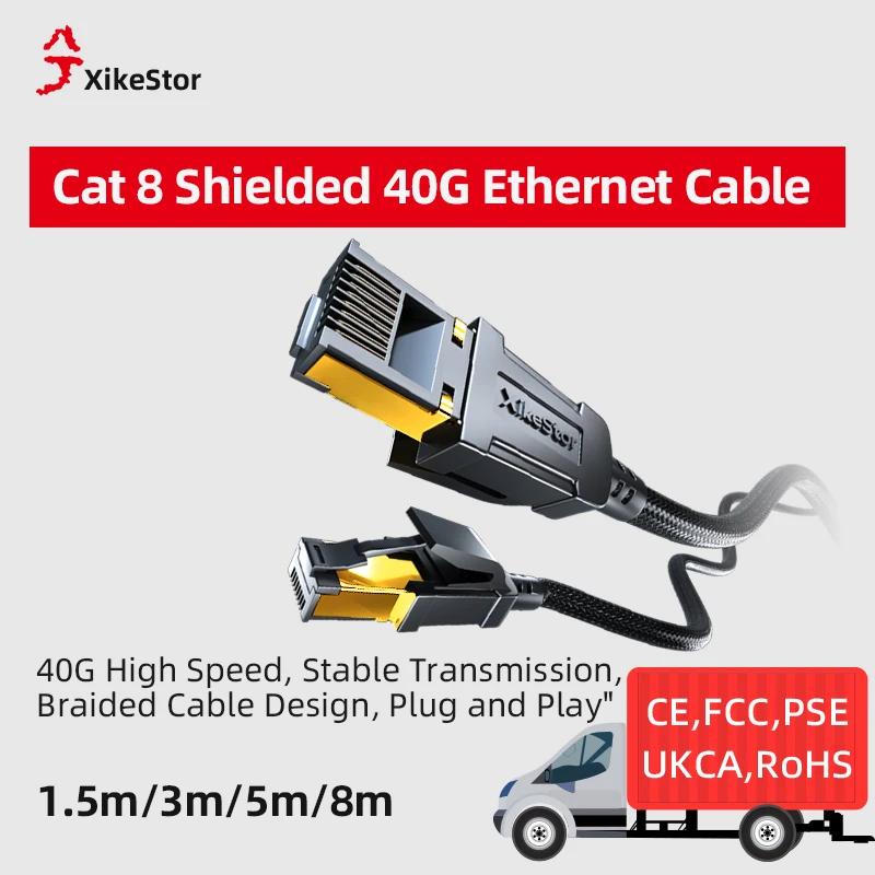 Xikestor Cat8 10 Gbps Sieťový kábel, počítač a domáce širokopásmové netienené ploché kábel, dostupné dĺžky: 1,5 m/3m/5m/8m