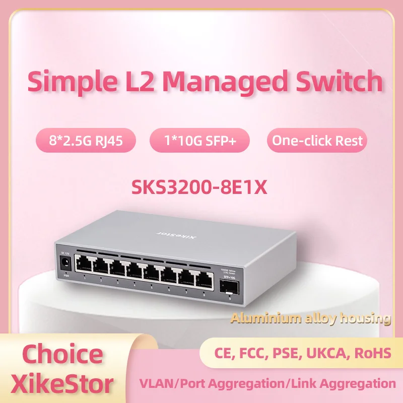 Xikestor Simple L2 Spravovaný 2,5G prepínač 8 portov 2,5 g RJ45 a 1 port 10g SFP+ Ethernet Switch Support VLAN / Port Agregácia